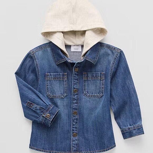 Okie Dokie Other - NWT Boys Size 7 Denim Hoodie Shirt Jacket – Button Front Hooded Shacket Kids